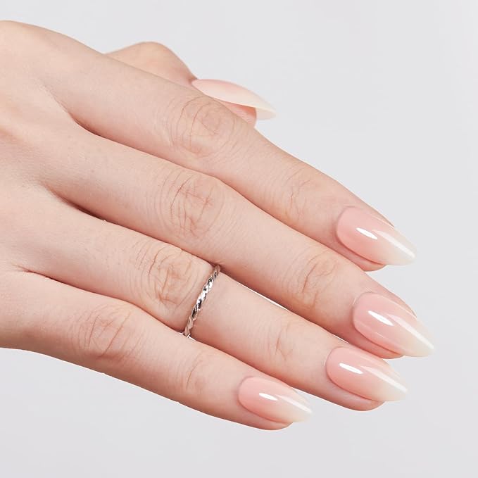 Modelones Pink Ombre Press on Nails Almond, Valentine's Day Chrome Short Almond Fake Nails, Nail Kit with Nail Glue Adhesive Tabs Mini Nail File, Nails Press Ons 32Pcs16 Sizes, Women Girl Gift