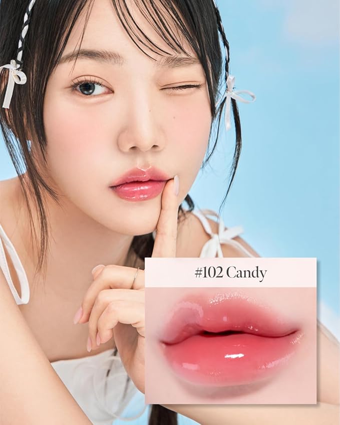 Glow Lock Jelly Tint 102 Candy, Hydrating Water Glow Lip Stain, Non-Sticky Juicy Gloss, Long Lasting Glass Shine & Dewy Finish, Lightweight Moisturizing Lip Care, Korean Makeup