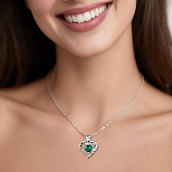 1.2CT Rose Heart Necklace Option of Moissanite or Lab-Grown Sapphire Ruby Emerald&More Necklace for Women Birthstone Girlfriend Necklace S925 Sterling Silver 18K White/Rose Gold Plated D Color VVS1 Gift for Wife Mother Daughter for Birthday Anniversary...