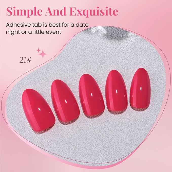 evpct Glossy Press on Nails Short Almond Short for Women, Red Fake Nail with Kits Salon Quality Reusable Stick on Nails In 15 Sizes 30Pcs Full Cover False Nail Soft Gel Set Kit for Gift, 21