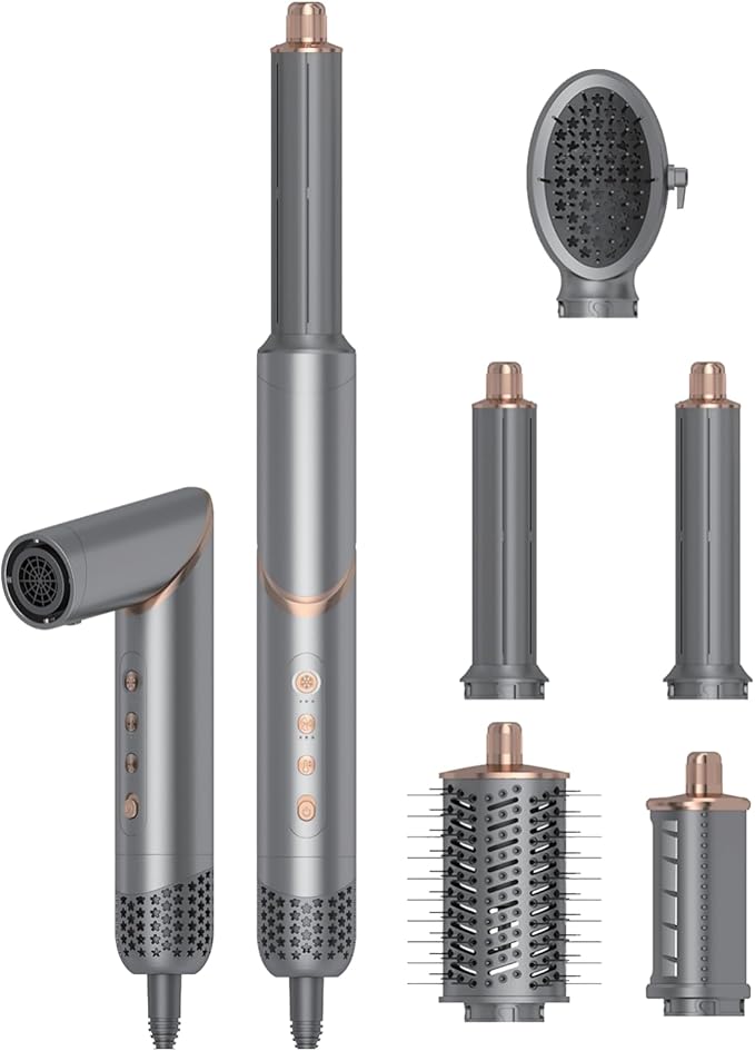 5 in 1 Hair Styler Curler & Air Dryer Brush, High-Speed Negative Ionic Foldable Hair Dryer Fast Drying, Multi Professional Hot Air Styler for Curling Volumizing Straightening Styling (Grey)