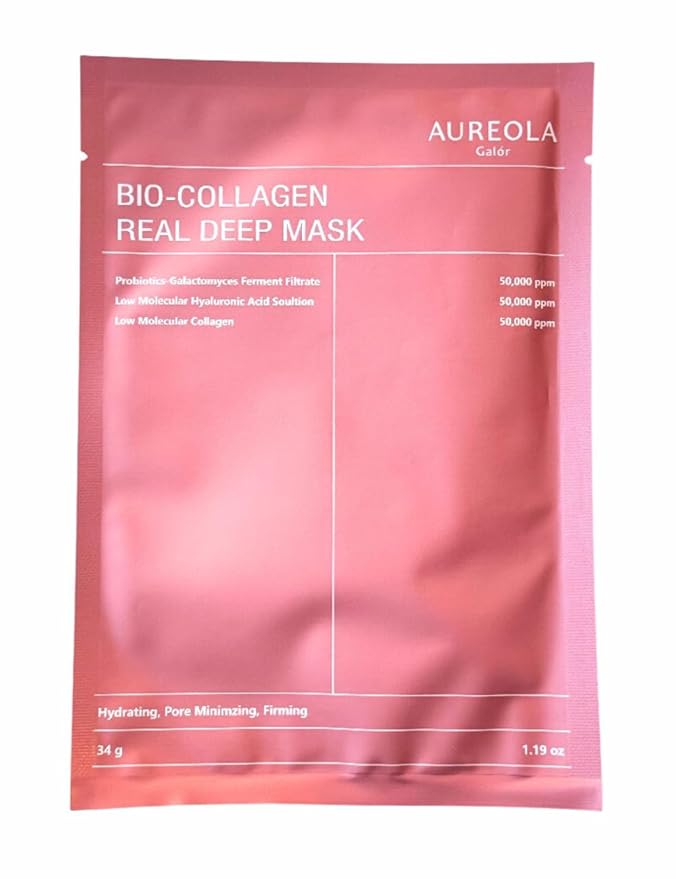 AUREOLA GALÓR Bio-Collagen Sheet Mask (4 Pack), Hydrating & Firming Face Mask, Korean Skin Care Collagen Mask for Dry & Aging Skin, Winter Hydration for All Skin Types