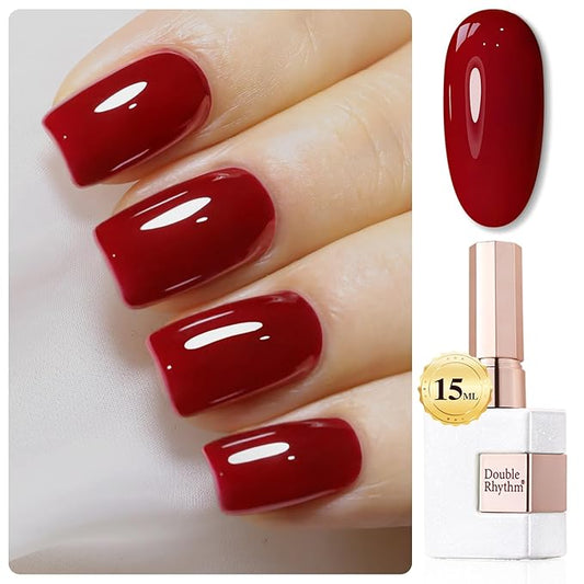 Double Rhythm Gel Polish 15ML Jelly Sheer Pastel Light Milky Color Pearl White Bottle 1 PC 0.5 OZ Full Size Nail Art Salon at Home (Cherry Red-D1489)