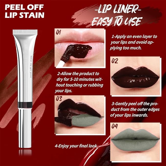 evpct Lip Tains Peel off, Peel off Lip Liner Tattoo Lip Stain Tint Gloss Marker Makeup, Long Lasting Waterproof 24 Hours Matte Finish Transfer-proof Pigmented Color Stay Lipsticks, 135 Deep Green