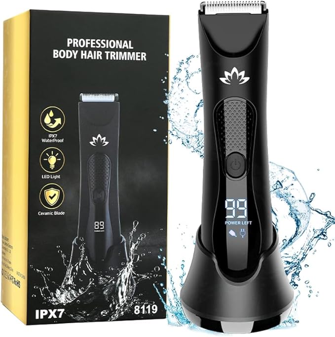 Suttik Manscape Body & Pubic Hair Trimmer for Men, Groin & Ball Trimmer Men, Electric Razor Mens Grooming Kit, Body Groomer Ball Shaver for Smooth Wet/Dry Shaving, Led Light
