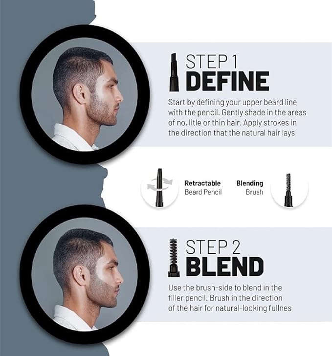 VOID Homme Instant Beard Filler Pen Kit for Men (Dark Brown, Set of 4) - Full Beards Waterproof Pencil Liner and Easy Beard Filling