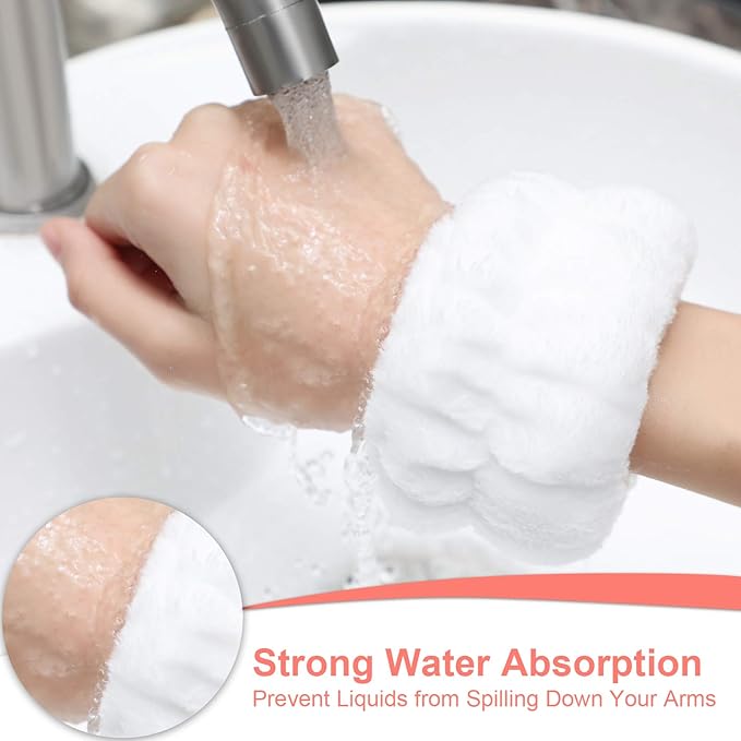 Chuangdi 4 Pairs Wrist Bands for Washing Face Wrist Spa Microfiber Wash Towel Band Scrunchies Absorbent Wristbands Sweatband for Women Prevent Liquid from Spilling(Stylish Colors)