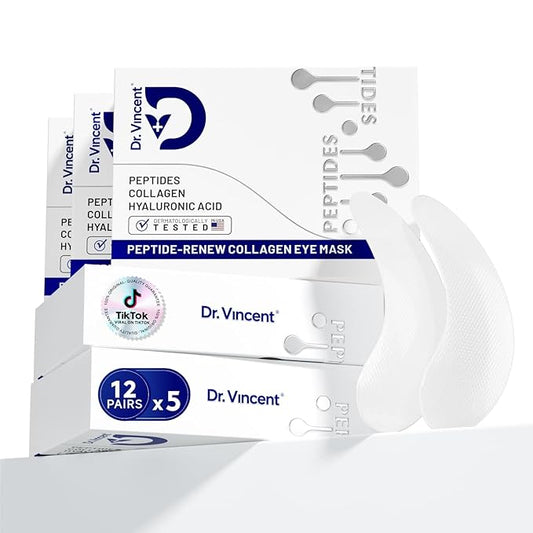 Dr Vincent Peptide Under Eye Patches, Firming Eye Patches Instant Reduces Dark Circles and Puffiness, Collagen Under Eye Mask for Bags Treatment, Wrinkles, 60 Pairs