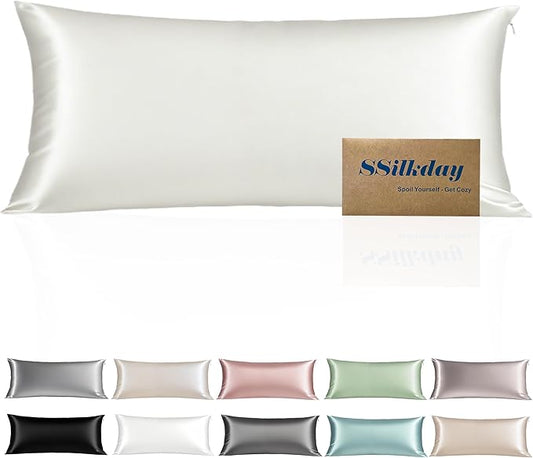 Mulberry Silk Body Pillow Pillowcase with Zipper, Ultra Smooth Soft Breathable Cooling Pillow Cases for Hot Sleepers, Silk Satin Body Pillow Cover for Hair and Skin (Ivory, 20×54 Inches, 1 Pack)