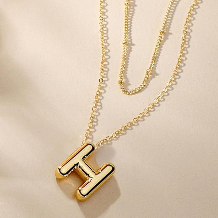 PANSHI Gold Initial Necklaces Gifts for Teen Girls Women Girlfriend Teen Girl Gifts Trendy Stuff Layered Bubble Letter Necklace Gold Jewelry Birthday Gift
