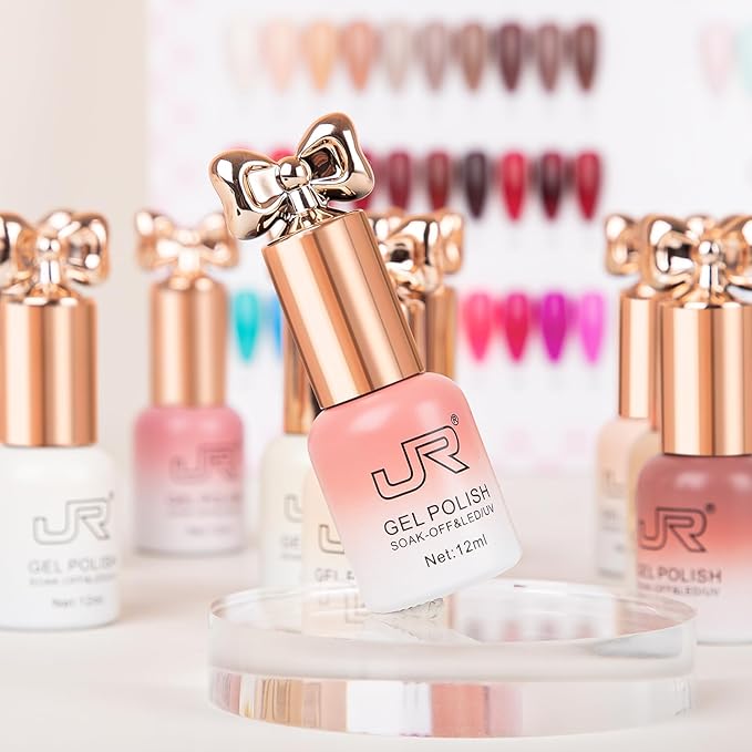 JR HEMA Free Gel Polish 12ml 10colors UV Jelly Nude Pink Gel Polish Set Soak off Gel Nail Polish Semi-Cured Long Lasting Polish Gifts for Women A