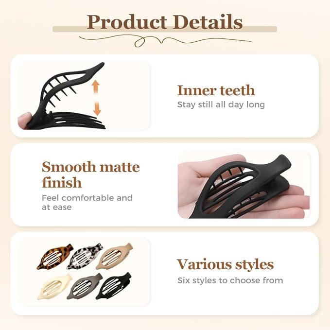 Flat Hair Clips for Women, 2026 New Flat Claw Clips for Women, Non Slip Clip For Thick to Thin Hair, Stylish Accessories for Daily Use (3PCA)