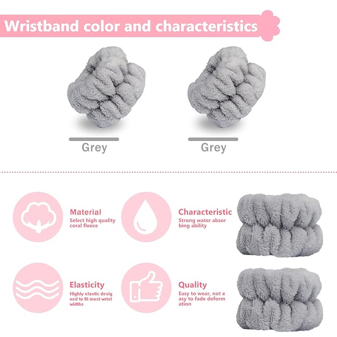 Taocar 2pcs Wrist Bands for Washing Face, Microfiber Face Washing Wristbands, Arm Wrist Towels, Spa Face Wash Wristbands, Stretchy Absorbent Wash Band for Woman Children