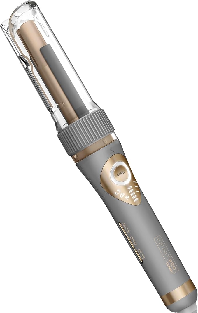 INFINITI PRO CONAIR Curl Secret Automatic Curling Iron, ¾-inch Curling Iron Barrel, Automatic Hair Curler for All Hair Types and Lengths, Dual Voltage for Worldwide Travel, Gray/Gold