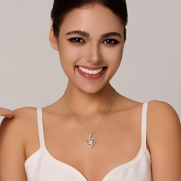 OOBEE Birthstone Necklaces for Women, 925 Sterling Silver Gemstone Fine Love Heart Moissanite Necklace, Ideal Birthday Anniversary Mothers Day Jewelry Gifts for Wife Mom Girlfriend Her