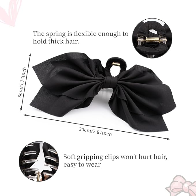 Bow Claw Clips Bow Hair Clips Black White Paisley 2PCS Big Hair Bows for Women Butterfly Styling Large Hair Clips for Thick Hair for Girls Hair Accessories for Teen Gifts for Valentine's Day