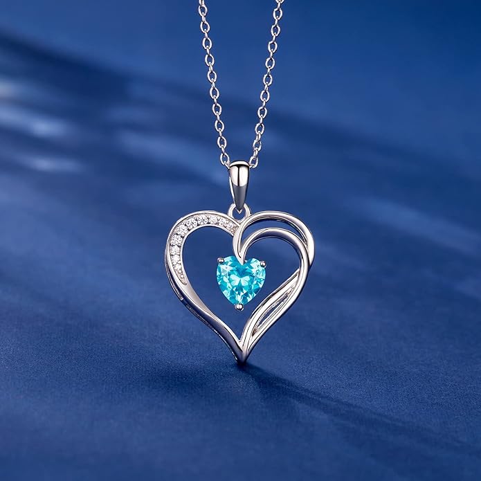AM ANNIS MUNN 925 Sterling Silver Heart Necklace for Women Birthstone Necklace Silver Jewelry for Womens Jewelry Gifts for Women Her Mom