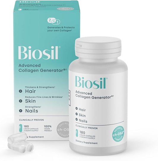 Biosil Collagen Booster Supplement - 180 Vegan Capsules - Patented ch-OSA Activator for Skin, Hair, Nails & Joints - Supports Natural Production - 90-Day Supply