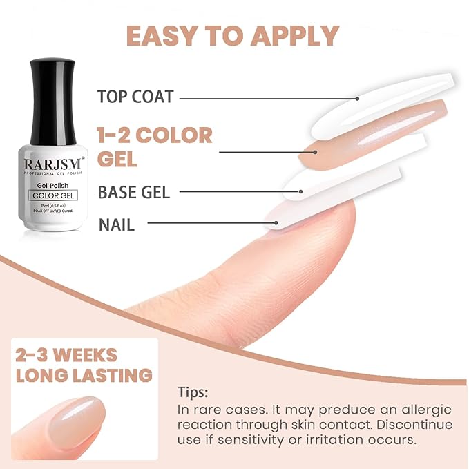 RARJSM Nude Pink Gel Nail Polish with White Silver Pearl Shell Glitter Clear Sheer White Shimmer Gel Polish 15ml UV LED Soak Off Transparent Skin Color Home Salon French Manicure Curing Requires