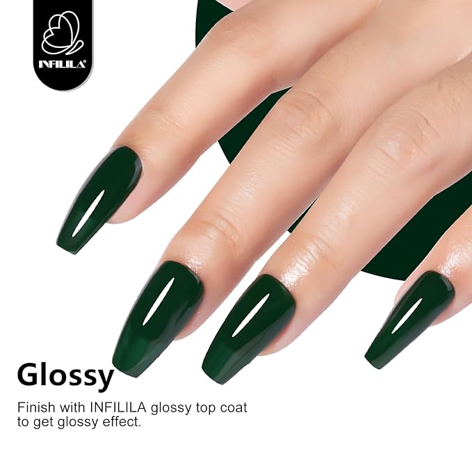NXJ INFILILA Green Gel Nail Polish, 15ml 0.51oz One-Stroke Coloring Dark Green Gel Nail Polish, Hema Free Forest Color Soak Off UV LED Manicure DIY for Women Girls SQ067