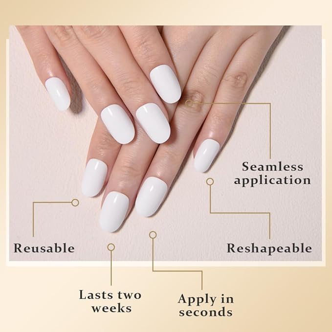 evpct White Glossy Press on Nails Oval Medium for Women Gift, Medium Oval White Fake Nail with Nail Kit Manicure Kit, Soft Gel Full Cover Reusable Stick on Soft Acrylic False Nails Perfectly Fit