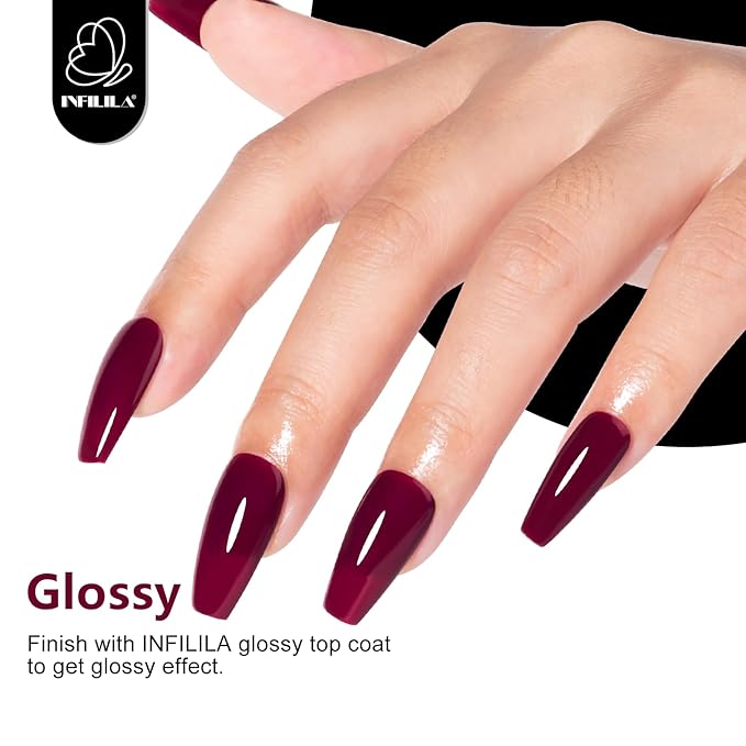 NXJ INFILILA Red Gel Nail Polish, Hema Free Dark Red UV LED Gel Polish, One-Stroke Coloring Deep Cherry Color High Gloss Soak Off UV Manicure Salon DIY for Girls SQ120