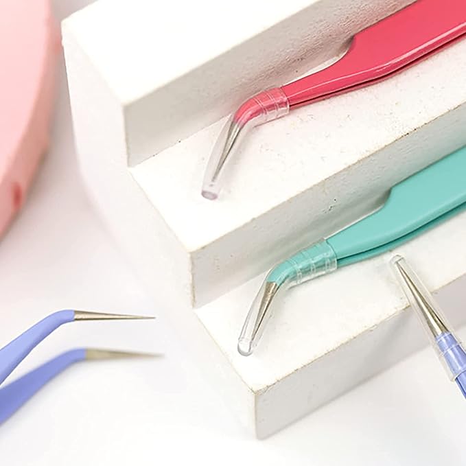 MAXLEAF 2PCS Stainless Tweezers Straight Curved Tweezers for Stickers Eyelash Extensions Precision Electronics Nail Rhinestone Jewelry, Scrapbooking Tools (Pink)