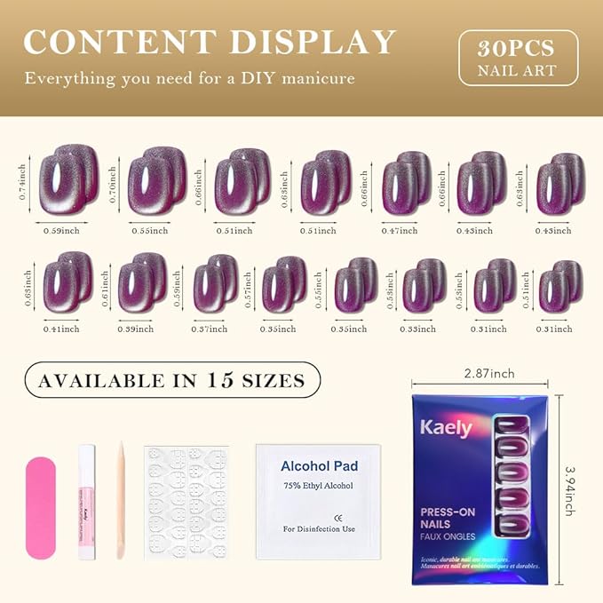 evpct Light Purple Cat Eye Extra Short Press on Nails Square, Petite Short Square Stick on Nails for Women Gift, Magenta Purple Holographic Glitter Glossy Reusable Gel Press on Acrylic Fake Nail