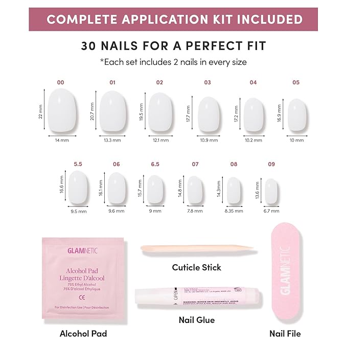 Glamnetic Press On Nails - Milk Bath | Short Round White Fake Nails, Salon Quality Milky Nails | 12 Sizes - 30 Nail Kit with Glue
