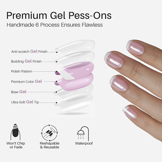 SHANGMENG White Chrome French Tip Press on Nails Short - Soft Gel Press on Nails Square for Women Gift, Glossy Glue on Nails in 16 Sizes - 32 Reusable Fake Nails Kit with Glue, Aurora French