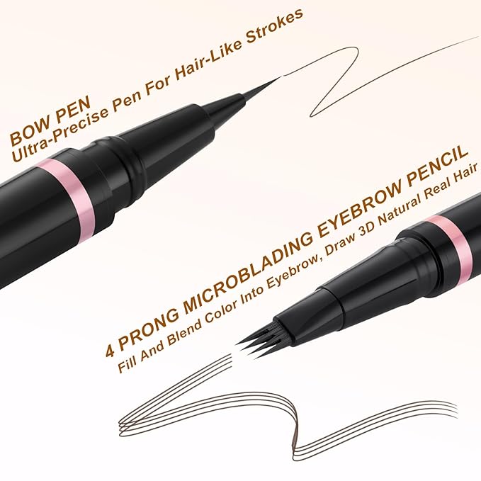 Eyebrow Pencil, 2-in-1 Waterproof Eyebrow Pen with 4 Tip Brow Pen and Ultra-Precise Brow Pencil, with Dual-ended Eyebrow Brush, Eyebrow Makeup for Natural Looking Eyebrows - Dark Brunette