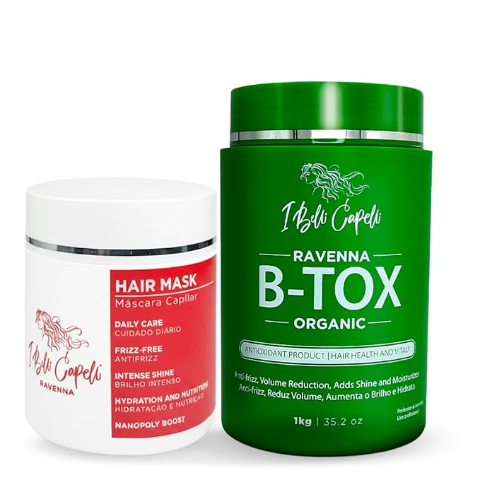 I Belli Capelli Ravenna Hair Straightening Kit – Organic Hair B-tox & Aloe Vera Mask – Anti-Frizz, Intense Hydration & Shine – Formaldehyde-Free B-otox Hair Treament For All Hair Types (2-Pack)