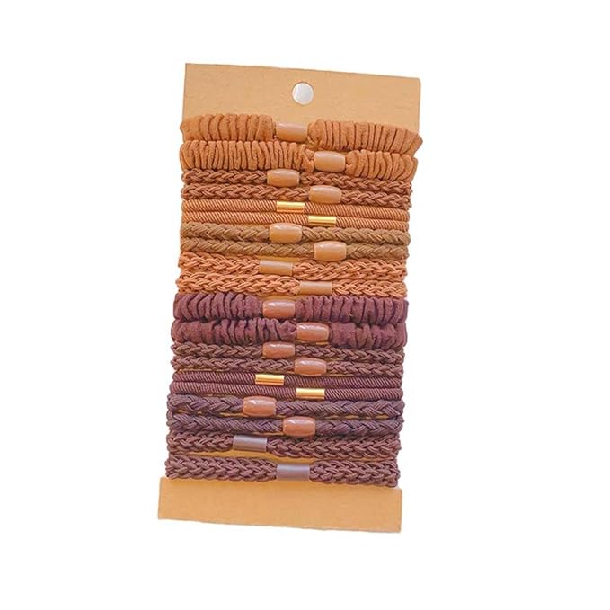 Multistyle Hair Ties Set: Gentle High Elasticity Ponytail Scrunchie Bracelet for Women (27-Light+Dark Brown Set:20, One Size)