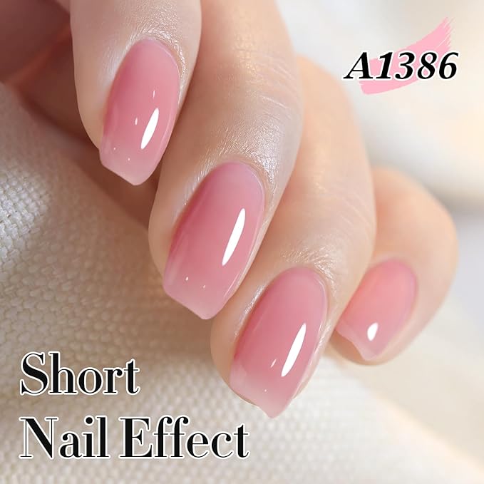 Double Rhythm Gel Polish 15ML Jelly Sheer Pastel Light Milky Color Pearl White Bottle 1 PC 0.5 OZ Full Size Nail Art Salon at Home (Pink-D1386)
