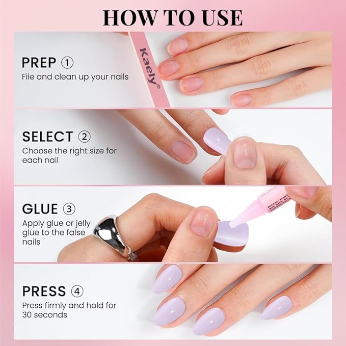 evpct Glossy Press on Nails Short Almond Short for Women, Orchid Purple Fake Nail with Kits Salon Quality Reusable Stick on Nails In 15 Sizes 30Pcs Full Cover False Nail Soft Gel Set Kit for Gift, 07