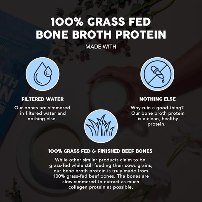 Paleovalley 100% Grass Fed Beef Bone Broth Protein Powder - Rich in Collagen Peptides for Hair, Skin, Gut Health, Bone and Joint Support - 13g Protein Per Serving - No Gluten or GMOs - Vanilla