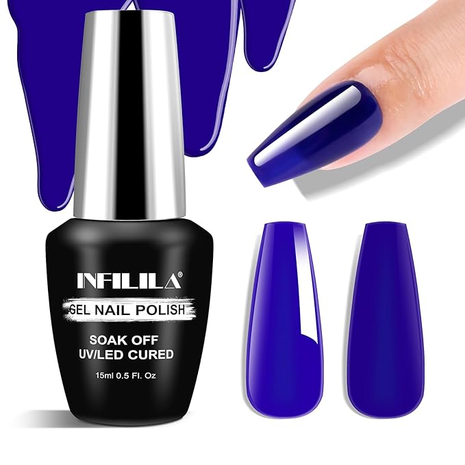 NXJ INFILILA Blue Gel Nail Polish, One-Stroke Coloring Navy Blue UV LED Gel Polish 15ml 0.51oz, Hema Free Dark Color for Nail Art Manicure DIY for Women Girls SQ216