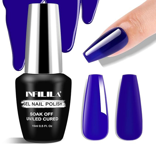 NXJ INFILILA Blue Gel Nail Polish, One-Stroke Coloring Navy Blue UV LED Gel Polish 15ml 0.51oz, Hema Free Dark Color for Nail Art Manicure DIY for Women Girls SQ216