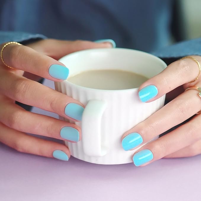 LAMIMOSA 32Pcs Press On Nails Extra Short Round, Pastel Baby Blue Fake Nails with Glue, Soft Gel Nails in 16 Sizes, Reusable Glue On Nails Kit, MINTY AQUA
