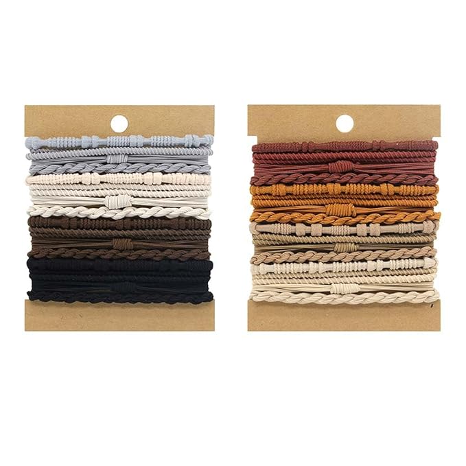 Multistyle Hair Ties Set: Gentle High Elasticity Ponytail Scrunchie Bracelet for Women (29-Bamboo Brick Red Set:32, One Size)