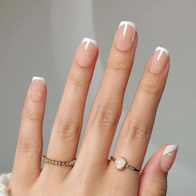 RPNZL Press On Nails - Frenchie Kiss | Classic French Manicure, UV Finish Square Nails, Reusable, Salon Quality | 32 Nails, 16 Sizes Kit with Glue and Adhesive Tabs