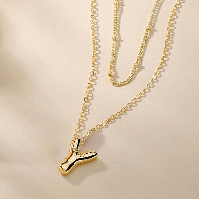 PANSHI Gold Initial Necklaces Gifts for Teen Girls Women Girlfriend Teen Girl Gifts Trendy Stuff Layered Bubble Letter Necklace Gold Jewelry Birthday Gift