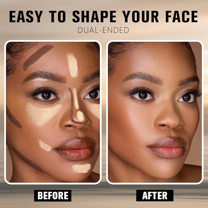 evpct Nude Brown & Nude Cream Foundation Stick Face Body Makeup Dual Ended, no Transfer Waterproof 2 in 1 Cream Concealer Stick Contouring Makeup, Nose Contour Bronzer Sticks Face Highlighter Make up