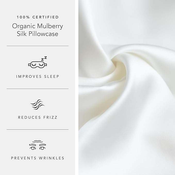 Fishers Finery 25mm 100% Certified Organic Mulberry Silk Pillowcase (Natural Undyed White, K)