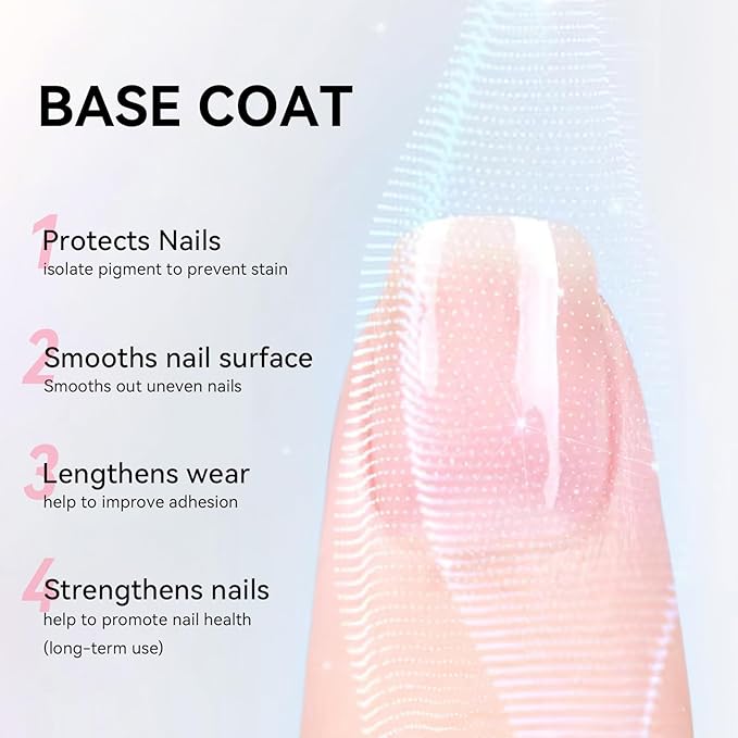 Nailshion Base Coat and Top Coat, Clear Regular Nail Polish, Rich in VE Calcium Quick Air Dry Nail Strengthening Non Gel, 2Pcs Vegan Base Chip Resistant High Shine Long-lasting Nail Art Gift Set