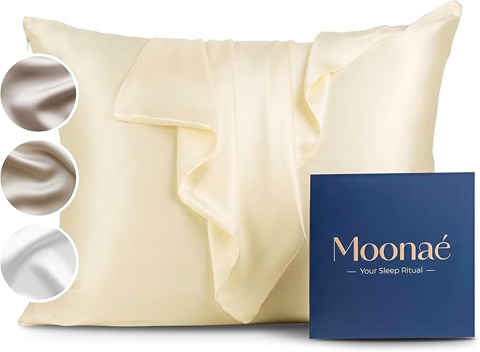 Moonaé Mulberry Silk Pillowcase – Pure Silk Pillow Cover for Healthier Hair & Smoother Skin – Soft, Breathable and Temperature-Regulating, Luxurious Silk Case Colors Ivory-S