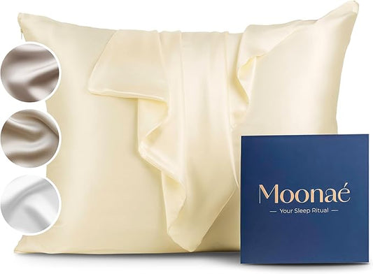 Moonaé Mulberry Silk Pillowcase – Pure Silk Pillow Cover for Healthier Hair & Smoother Skin – Soft, Breathable and Temperature-Regulating, Luxurious Silk Case Colors Ivory-S