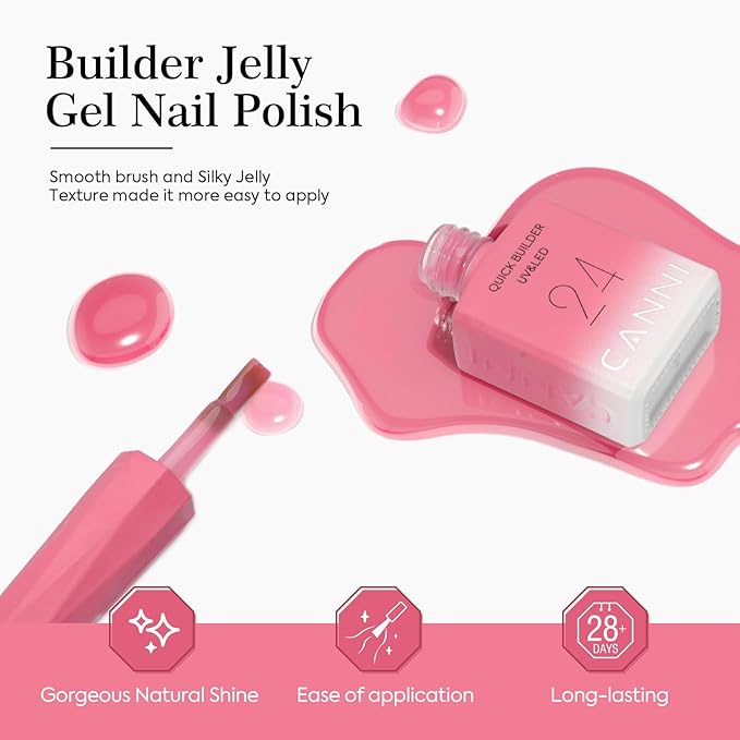 CANNI 6 Pcs 9 Ml Nude Pink Quick Builder Nail Gel Polish Set- Jelly Pink Builder for Nails Strengthener Gel Thickening Extension for Beginners DIY Home Salon Manicure
