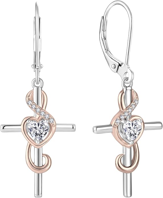 Starchenie Women's Note Cross Earrings Sterling Silver Treble Clef Leverback Earring Music Note Jewelry for Music Lover