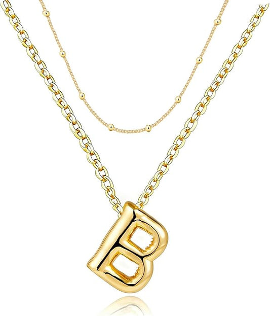 PANSHI Gold Initial Necklaces Gifts for Teen Girls Women Girlfriend Teen Girl Gifts Trendy Stuff Layered Bubble Letter Necklace Gold Jewelry Birthday Gift